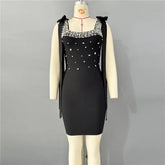 Women Celebrity Sexy Tank Diamonds Summer Black Mini Summer Bodycon Bandage Dress 2025 Elegant Evening Club Party Dress